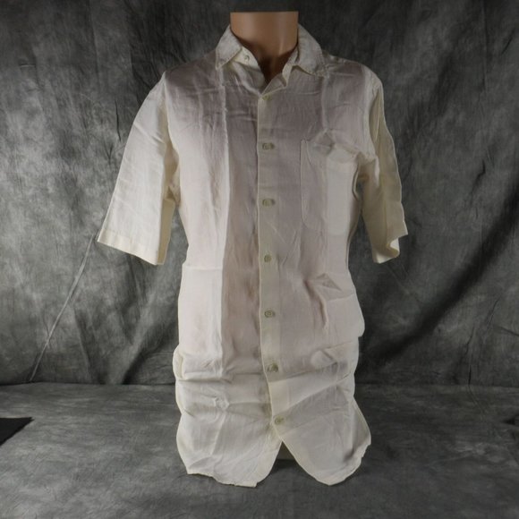 NWOT PETER MILLAR WHITE SILK LINEN Short-Sleeve SHIRT w/pocket MEN'S SMALL ANB